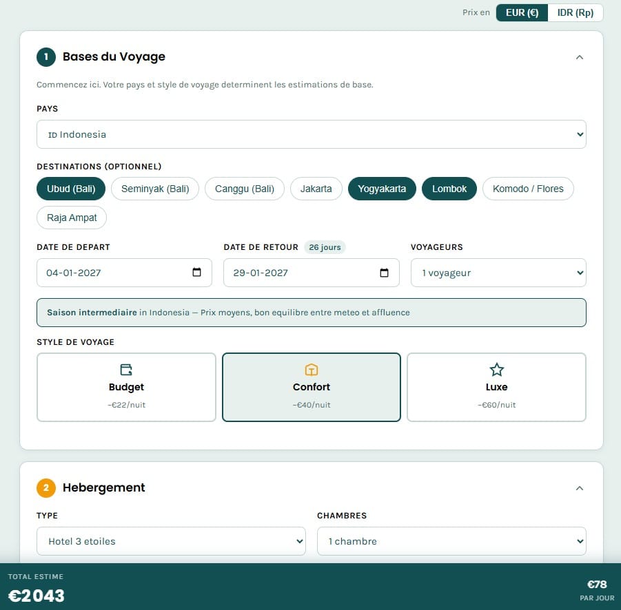 Calculateur de budget voyage