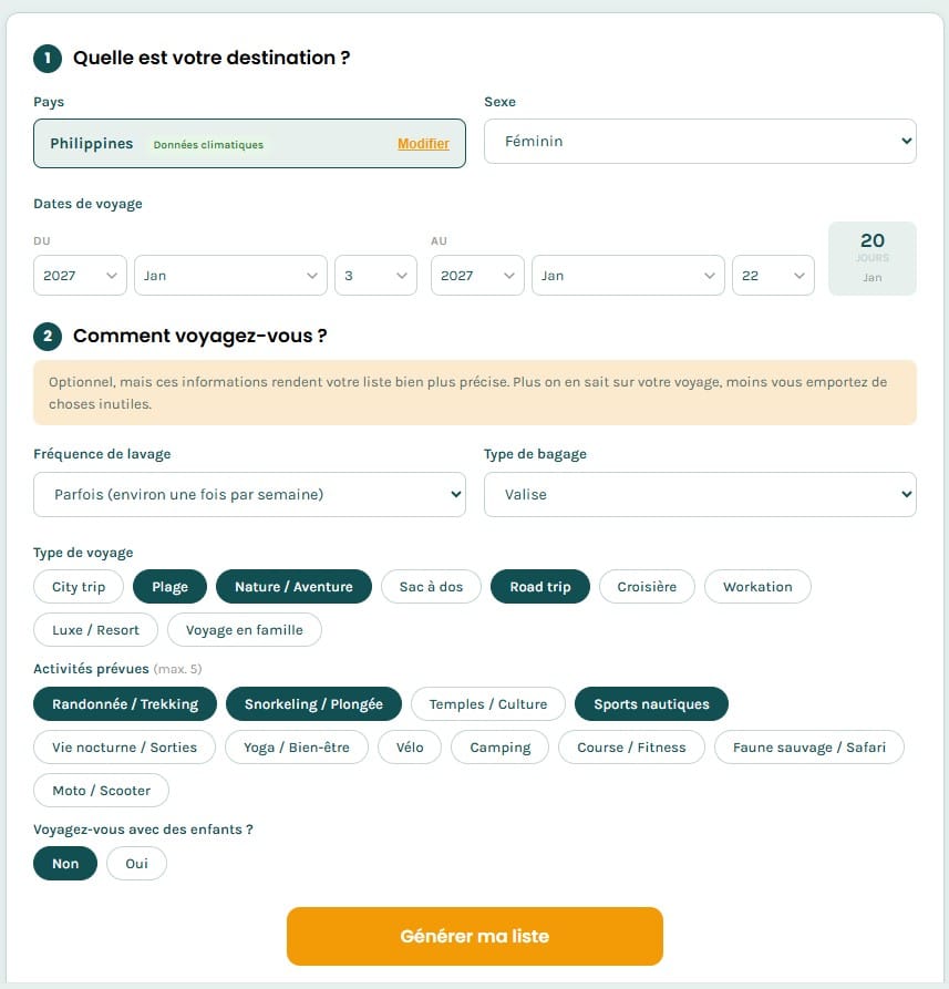 G&eacute;n&eacute;rateur de liste de bagages
